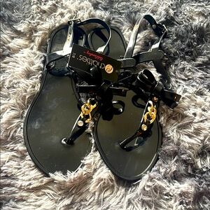 Chic Black Sandals with Gold Accents